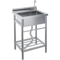 GarveeMore Waschtisch-Set Praktisches Spülset aus Edelstahl – Einbecken mit Ablaufsystem, 360° schwenkbarem Wasserhahn, Festwasseranschluss, 60 x 50 x 105 cm