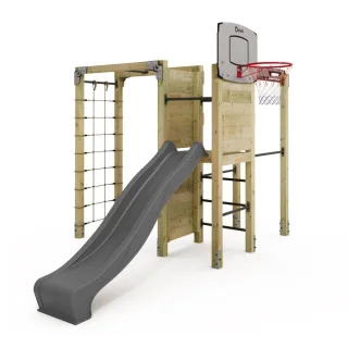 Klettergerüst FIT Cross 875 - Massivholz Garten-Trainingsgerät mit Klimmzugstange, Basketballkorb & Rutsche für Kinder und Fitness-Eltern - Wickey