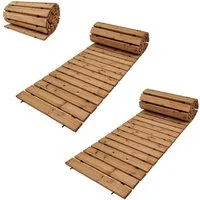 TRUTZHOLM Gartensteg Holzpfad ausrollbar 250x43x2 cm rustikales Tannenholz wetterfester Weg, 2er Set, Anti-Rutsch Oberfläche