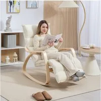 HOMCOM Schaukelstuhl Schaukelsessel mit hoher Rückenlehne, Relaxsessel mit Leinenoptik (Schwingsessel, 1 St), Lesesessel für Wohnzimmer, Schlafzimmer, Balkon Creme