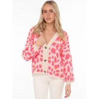 Zwillingsherz Strickjacke "Big Leo" One Size, Animal-Muster, Langarm, Knöpfe, tiefer V-Ausschnitt