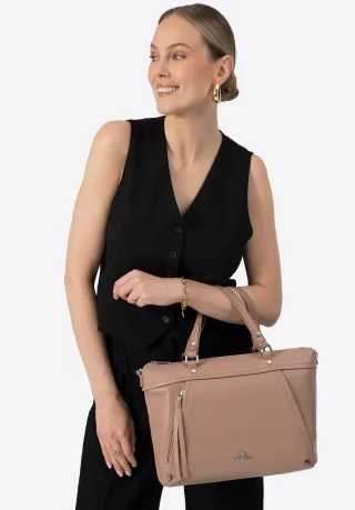 Wittchen Damen-Einkaufstasche aus echtem Leder mit Quaste, beige