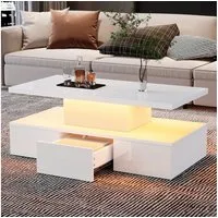 Merax Couchtisch hochglanz Sofatisch Beistelltisch mit LED-Beleuchtung (1-St., 100x50x39cm), Wohnzimmertisch mit Schublade & Stauraum inkl. Fernbedienung