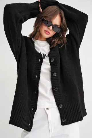 Knopf-Front V-Ausschnitt Rippstrick-Cardigan