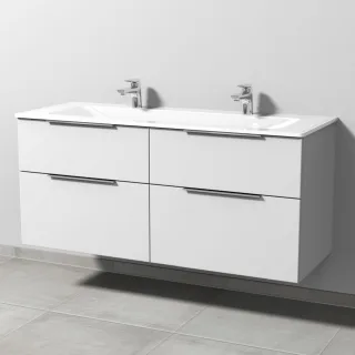 Sanipa 3way Glas-Set Glas-Doppelwaschtisch und Unterbau mit 4 Auszügen, Weiß-Soft UM20843