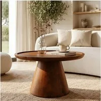 IDIMEX Couchtisch DALOA, Wohnzimmertisch rund 65 cm aus Mangoholz mit erhöhtem Rand Dunkelbraun