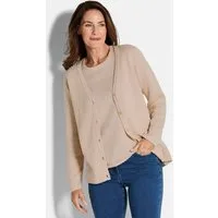 GOLDNER Strickjacke Baumwoll-Feinstrickjacke, Langarm Femininer Look mit gebogten Kanten und V-Ausschnitt, Knopfleiste