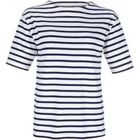 modAS Kurzarmshirt Damen Bretonisches T-Shirt Streifenshirt 2600D mit U-Boot-Ausschnitt Shirt Baumwolle, Maritimer Ringellook, Leicht überschnittene Ärmel