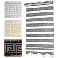 Doppelrollo mit Perlen, Mäander Ornamente Design, Bailena, Lichtschutz, ohne Bohren, freihängend, Klemmfix, glitzernd, Gardine mit Volant-Bordüre