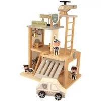 TikTakToo Spiel-Polizeistation Holz-Polizeistation-Spielset 3-stufig, mit Figuren Auto & Hubschrauber (18-tlg., 18-teiliges Set), komplettes Spiel-Set