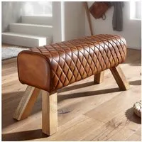 FINEBUY Sitzbank FB54089 Echtleder / Massivholz 89 cm Springbock Flurbank Lederbank (Echtleder / Massivholz 89x46x35 cm, Turnbock), Sitzbank Modern, Flurbank Lederbank Braun