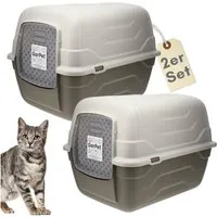 GarPet Katzentoilette 2er Set Katzenklo mit Deckel - Haube kippbar - XXL Katzentoilette