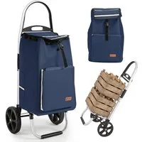 Sekey Einkaufstrolley 2 in 1 Klappbar Einkaufswagen mit Kühlfach - 50 Liter Einkaufsbeutel, 50 l, Faltbar Einkaufsroller mit großen Rädern und Sackkarren-Funktion