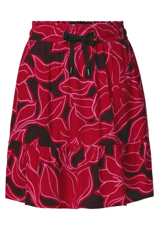 Street One - Knielanger Rock mit Print und Volant salsa red - Gr. - 40