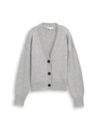 Tom Tailor - Loose Fit Cardigan mit V-Ausschnitt medium silver grey melange - Gr. - XXL