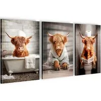 Novart Wandbild Tiere für Schlafzimmer Büro 3 Bilder Orange Kühe N040630a, 20 x 30 cm - 3 Bilder