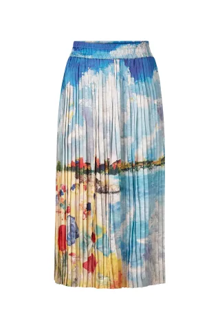 Rich & Royal - Printed Plissee Skirt cotton blue - Gr. - XS