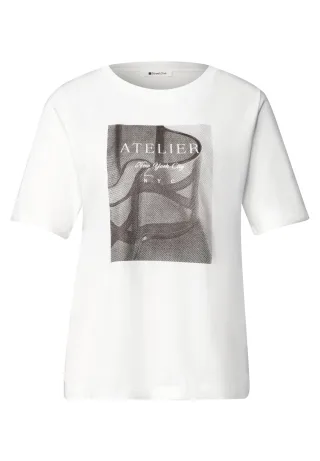 Street One - T-Shirt mit Rundhals und Fotoprint off white - Gr. - 42