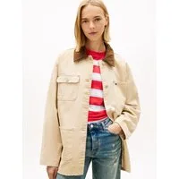 Tommy Jeans Langjacke TJW OVS DISTRESSED CHORE JACKET mit farblich abgesetztem Umlegekragen, Oversized Fit
