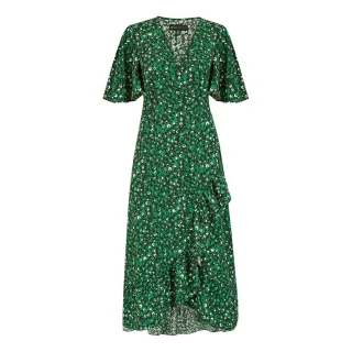 Mela London - Wickelkleid für Damen, V-Ausschnitt, Flatter-Ärmel (Grün)
