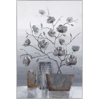 Bönninghoff Ölgemälde handarbeit gerahmt BLUMENVASE 60x90 cm – Wandbild elegant, Blumen, Blätter, Vasen (1 St), handgefertigt, jedes Bild ein Unikat, Schattenfugenrahmen