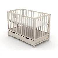 Baby-Delux Babybett Taupe Gitterbett Bettkasten Schutzgitter, Kinderbett 60x120 Kiefernholz Schublade Barriere Matratze