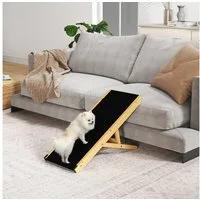 PawHut Hunderampe 83,8 cm große Haustierrampe aus Holz für Bett und Couch (faltbare Hunderampe mit 4-stufiger Höhenverstellung für kleine und mittelgroße Hunde, 1-St., Naturholz), 83,5cm x 35cm x 47,5cm