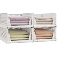 SONGMICS Aufbewahrungsbox Schrank-Organizer klappbar, Kleiderschrank-Organizer stapelbar (4 St), Aufbewahrung & Organisation, ausziehbarer Korb, 4er/6er Set