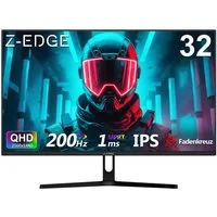 Z-EDGE 32‑Zoll 2K QHD IPS Monitor, 1 ms MPRT, FreeSync & HDR10‑Unterstützung Gaming-Monitor (81,28 cm/32 ", 2560 × 1440 px, QHD, 1 ms Reaktionszeit, 200 Hz, IPS, Bis 200 Hz Bildwiederholrate)