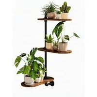 Bamworld Blumenständer 3-stufig, drehbares Wandpflanzenregal, Deko-Wandregal für Fenster (1 St), Eckregal für Pflanzen, Industrielles Design mit Holzoptik