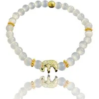 Steinfixx® Perlenarmband Selenit Edelsteinarmband Elefant mit 14 k vergoldeter Perle (Armband mit edler Geschenkbox zum aufbewahren, 1-tlg., 6mm, Natursteine, Länge 18 cm), AAA-Qualität