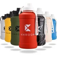 Khroom Trinkflasche Edelstahl 1,3L & 2,2L, Sport Gym Outdoor, 2 Liter XXL Wasserflasche, BPA-frei, auslaufsicher, bruchsicher, Kohlensäure geeignet
