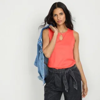 Supima-Top mit Keyhole-Ausschnitt für Damen, Damen, size: regular, Orange, Baumwolle, by Lands' End
