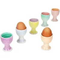 MamboCat Eierbecher 6er Set Pastello Eierbecher Frühstück Brunch Buffet Steingut bunt