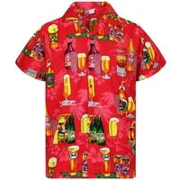 King Kameha Hawaiihemd "Beerbottle" Funky Hawaii-Hemd Herren Kurzarm Front-Tasche Stylish