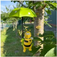 Online-Fuchs Gartenfigur Biene mit Schirm zum Aufhängen im Baum Deko Tierfiguren, Maße ca. 24 x 14 cm, Biene ca 12 cm hoch witterungsbeständig