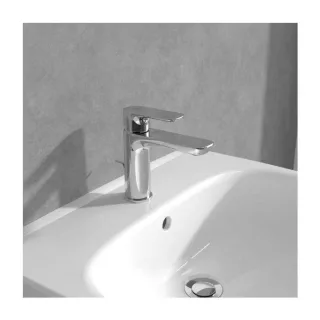 Villeroy und Boch O.Novo Waschtischarmatur TVW10400300061 mit Zugstangen-Ablaufgarnitur, chrom