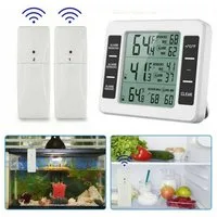 BlingBin Kühlschrankthermometer Funk Kühlschrank Thermometer Digital mit 2 Sensoren, 1er Set 3-tlg., Temperatur Alarm, Innen-/Außentemperatur, MIN/MAX für Gefrierschrank