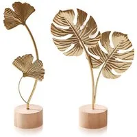 FOUORTUNATE-BEE Dekofigur 2 Stück Ginkgoblatt Monstera Statue Deko, Kreative Statue (Blatt Metallskulptur, Gold Desktop Skulptur Deko für Home, Büro, Schlafzimmer, Wohnzimmer)