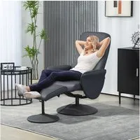 HOMCOM Massagesessel mit Fußhocker, Liegefunktion, 10 Massagepunkte (Relaxsessel, 2-St., Fernsehsessel), mit Seitentasche, Fernbedienung, Kunstleder, Dunkelgrau