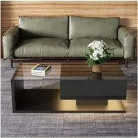MODFU Couchtisch Beistelltische (Wohnzimmertisch, 1-St., 105*55*32,5cm), mit Glastischplatte, Schublade und 16-farbigen variablen LED-Leuchten