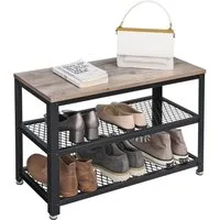 VASAGLE Schuhbank Schuhregal mit 2 Gitterablagen, für Eingangsbereich, Flur, Wohnzimmer, Aufbewahrung für Schuhe, 30x73x45 cm, Metallgestell, Industrie-Design