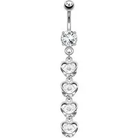 Taffstyle Bauchnabelpiercing Banane Stecker Herzen Kristall Anhänger aus Chirurgenstahl (Glitzerndes Herzpiercing mit Kristallen und eleganter Anhängerkette)