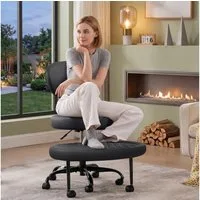 oyajia Polsterstuhl Bürostuhl mit höhenverstellbaren Rollen, Meditationsstuhl (mehrfach drehbarer Stuhl mit Beinschwenkfunktion), Ergonomisch,PU leather