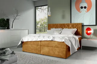 Boxspringbett Schlafzimmerbett 200x220cm LAZARO Nr.7 Gelb inkl. Bettkasten