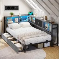 MSMASK Daybett Schlafsofa mit LED-Beleuchtung und Steckdose, Kinderbett, Jugendbett (1 tlg), Bett mit Metallrost, 90 x 200 cm