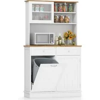 COSTWAY Küchenbuffet für 38L Mülleimer mit Arbeitsplatte, Hochschrank weiß