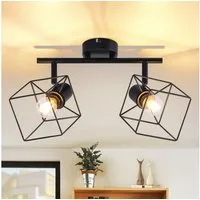 ZMH Deckenstrahler 2/3/4 Flammig 350° Schwenkbar Vintage Metall Deckenleuchte Wohnzimmer, Einfache Instaallation, ohne Leuchtmittel, Schwarz 2 Flammig um 90° vertikal Schlafzimmerlampe für Flur Küche