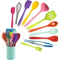 TUWENA Kochbesteck-Set Küchenhelfer Set, 12 teilig Silikon Kochutensilien Kochgeschirr (12-tlg), Gesund Antihaft Hitzebeständiger Kochbesteck Set mit Utensilienhalter