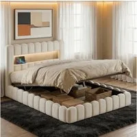PXloue Polsterbett Doppelbett Jugendbett (ohne Matratze), Stauraumbett, Bettkasten, LED-Beleuchtung, USB-Anschluss, 180x200 cm